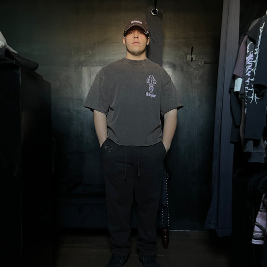 CONCRETE SIN WIDE LEG FLEECE PANTS IN SUN WASH VINTAGE BLACK