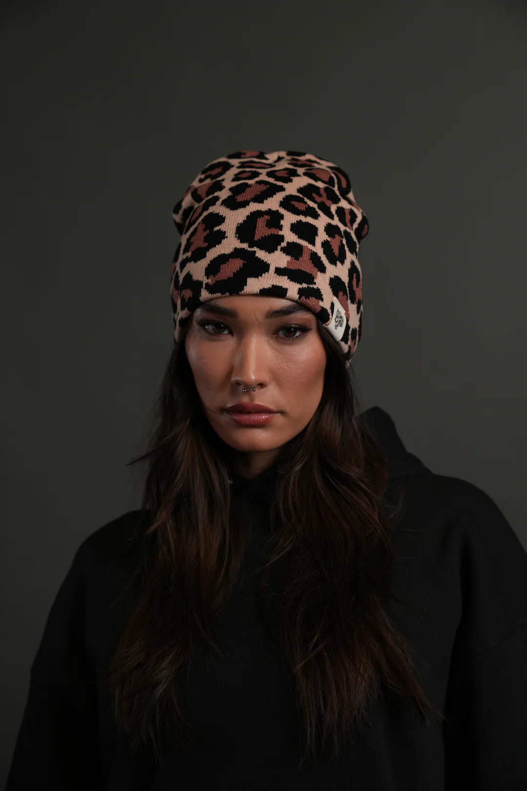 WOLF PATCH V2 CAP BEANIE IN CLAY LEOPARD
