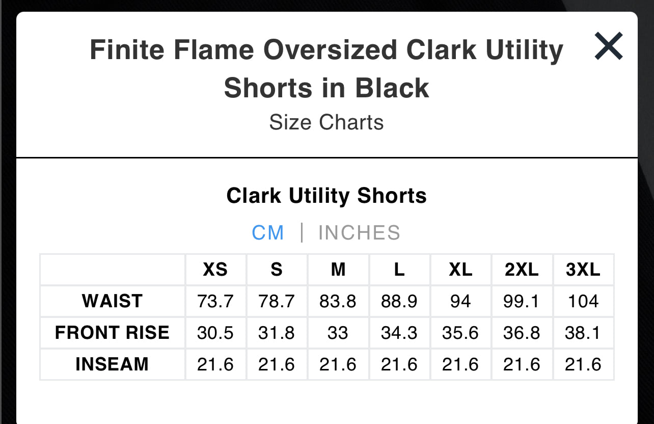 FINITE FLAME OVERSIZED CLARK UTILITY SHORTS IN BLACK