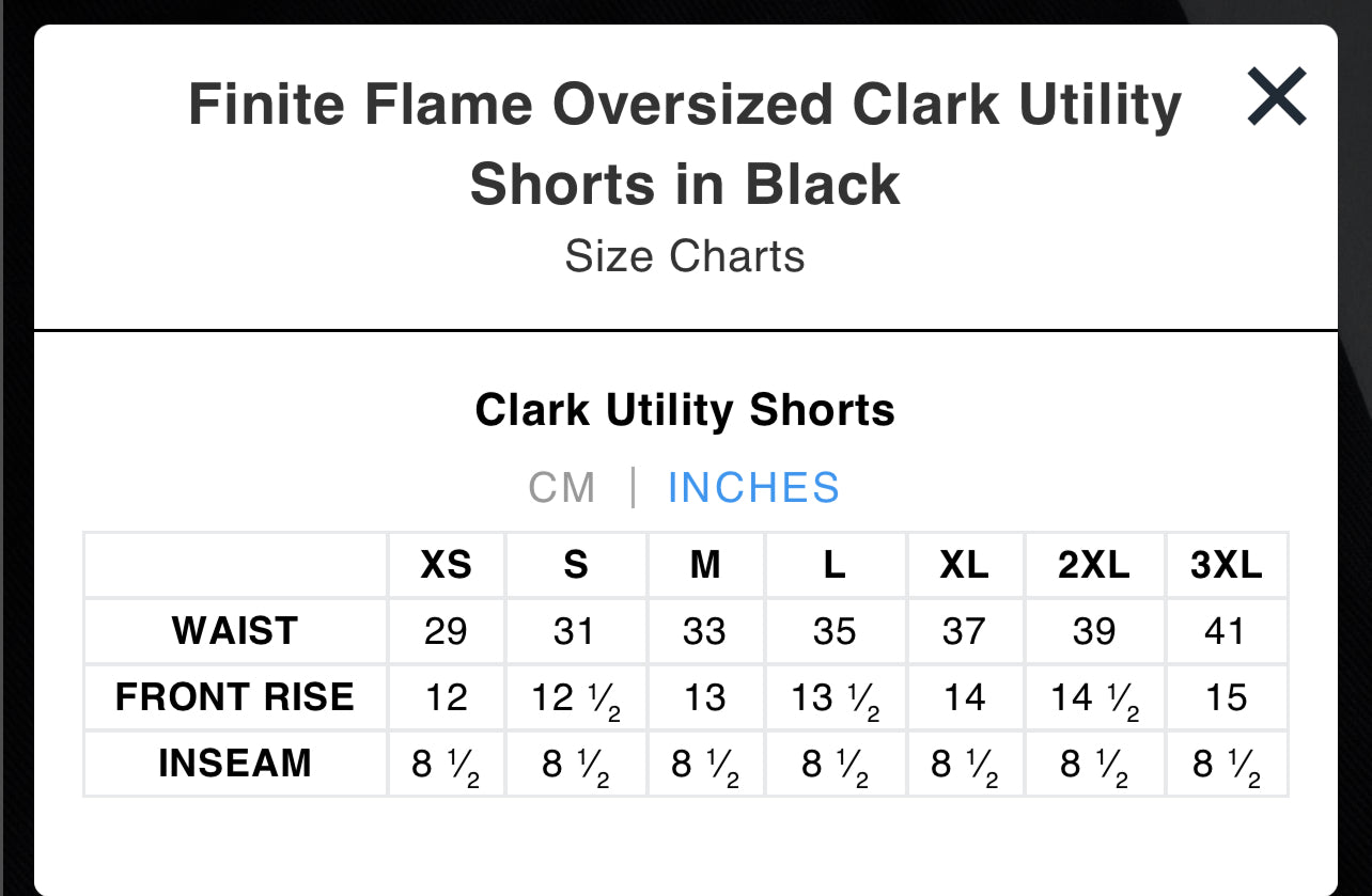 FINITE FLAME OVERSIZED CLARK UTILITY SHORTS IN BLACK