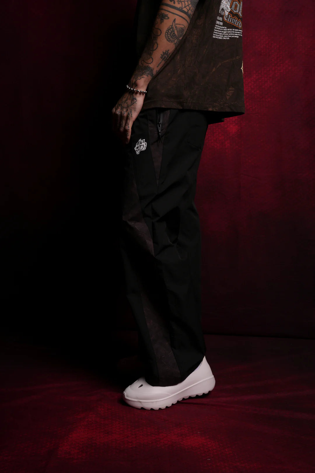 DUAL BROLIC UNISEX TRACK PANTS IN BLACK DRIFTWOOD FOREST CAMO