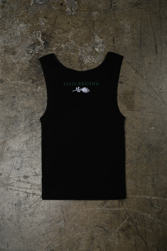Civil Dispute Cropped Ribbed Tank in Black