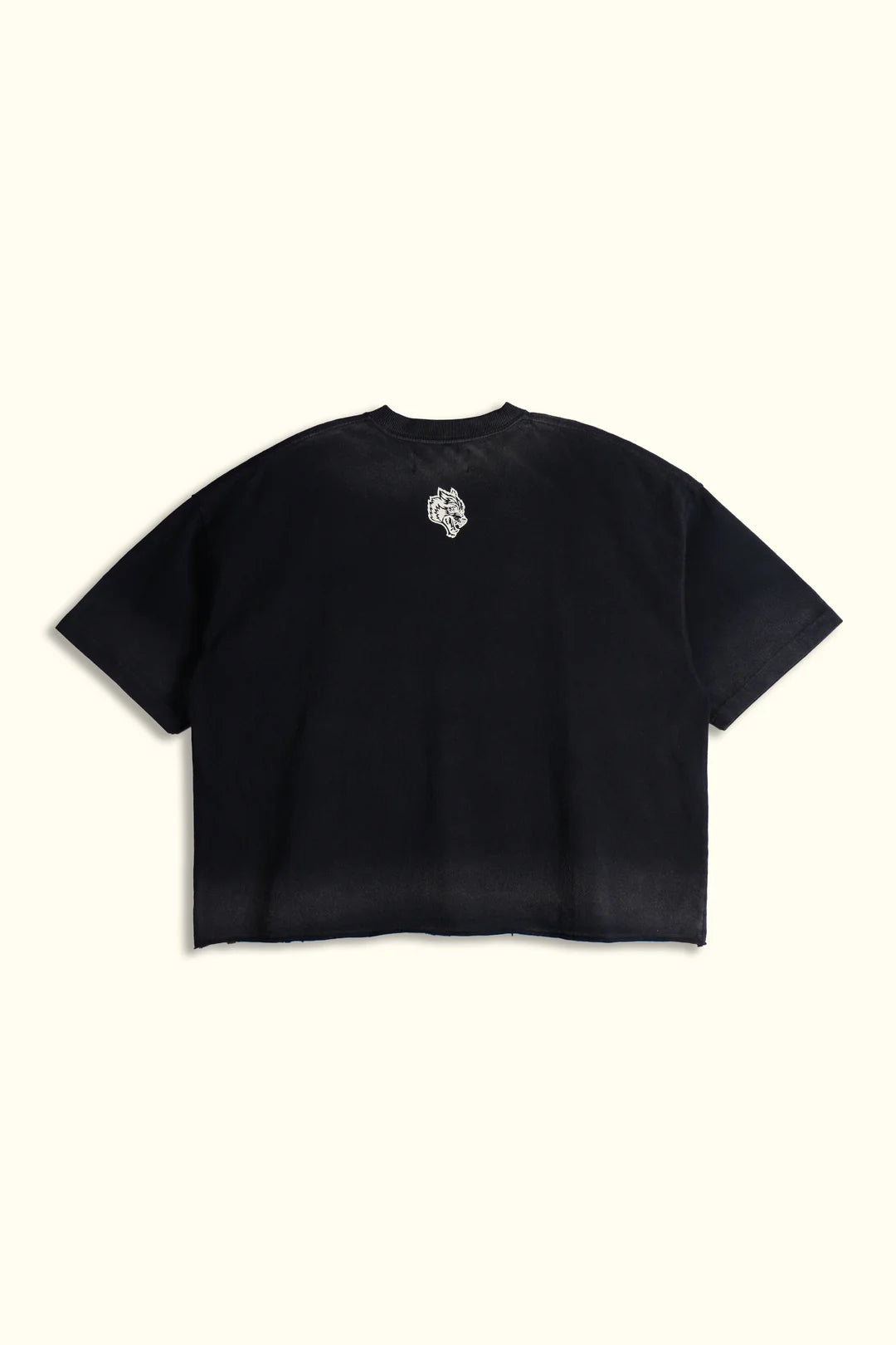 OHANA WOLVES CLUB GRUNGE RAW HEM MID LENGTH TEE IN BLACK DRIFT WASH