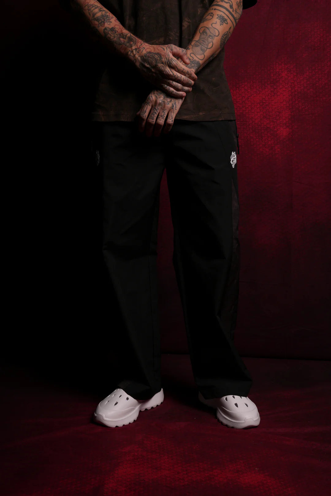 DUAL BROLIC UNISEX TRACK PANTS IN BLACK DRIFTWOOD FOREST CAMO