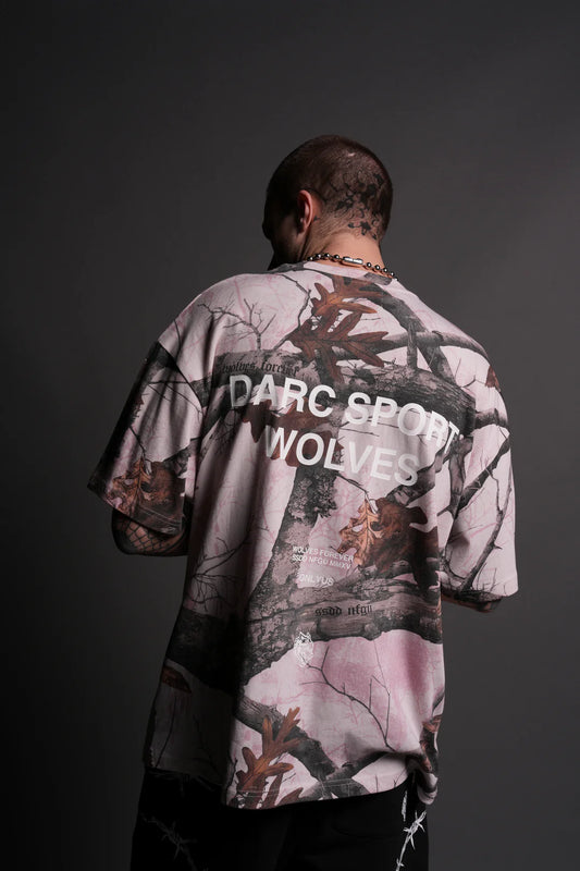 DARC SPORT WOLVES “PREMIUM” OVERSIZED TEE IN BROWN/LIGHT MAUVE WOODLAND CAMO