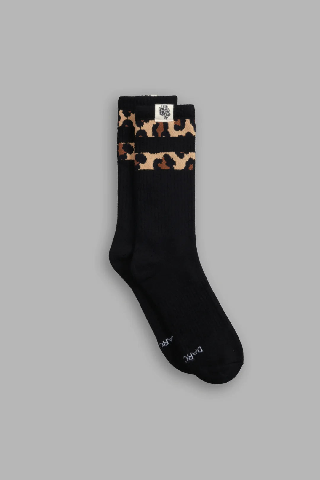 2 STRIPE WOLF PATCH CLASSIC SOCKS IN BLACK/CLAY LEOPARD