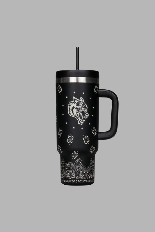 WESTERN WOLF TRAVEL TUMBLER IN BLACK