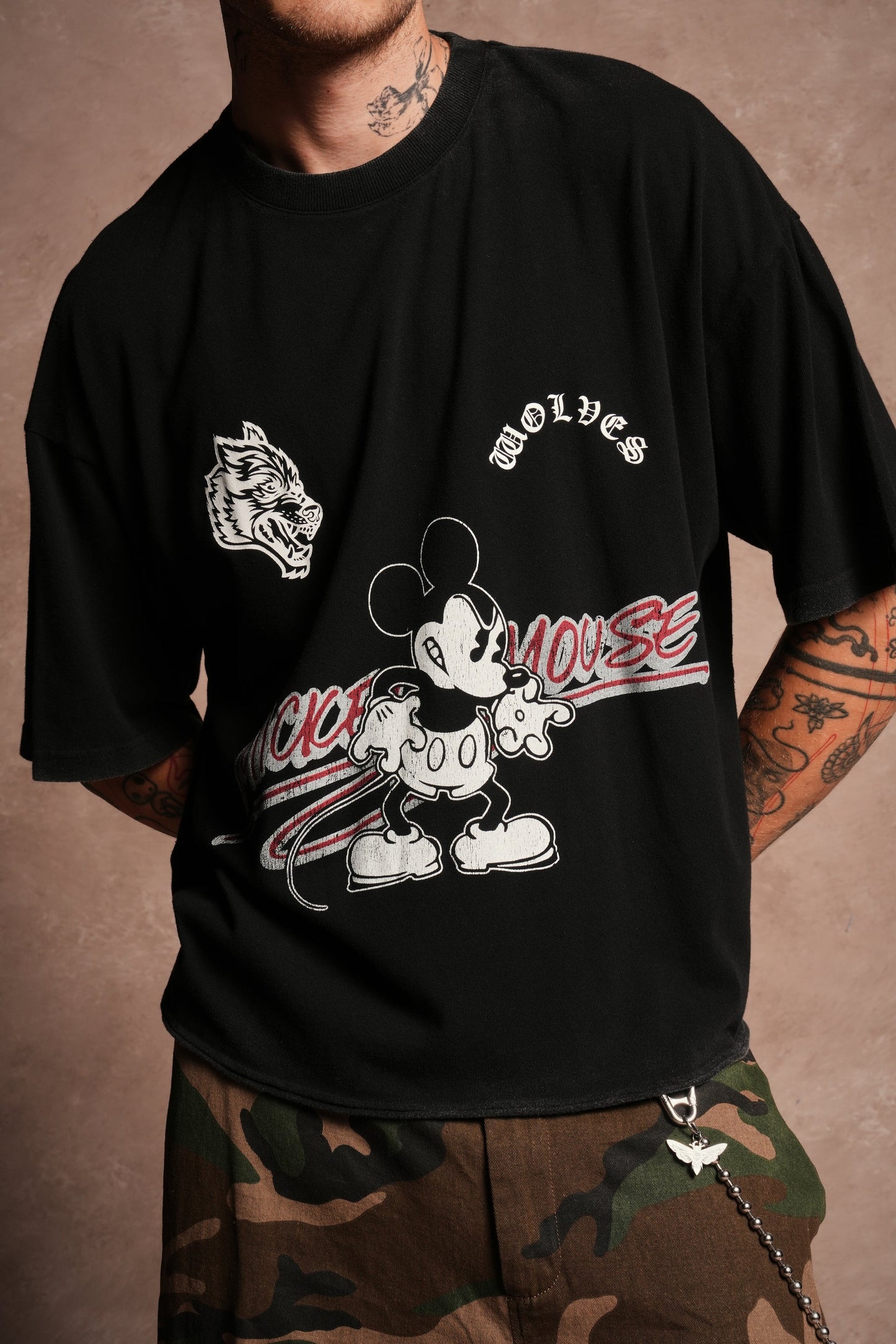 Mickey Chopper Premium Raw Hem Box Cut Tee in Black