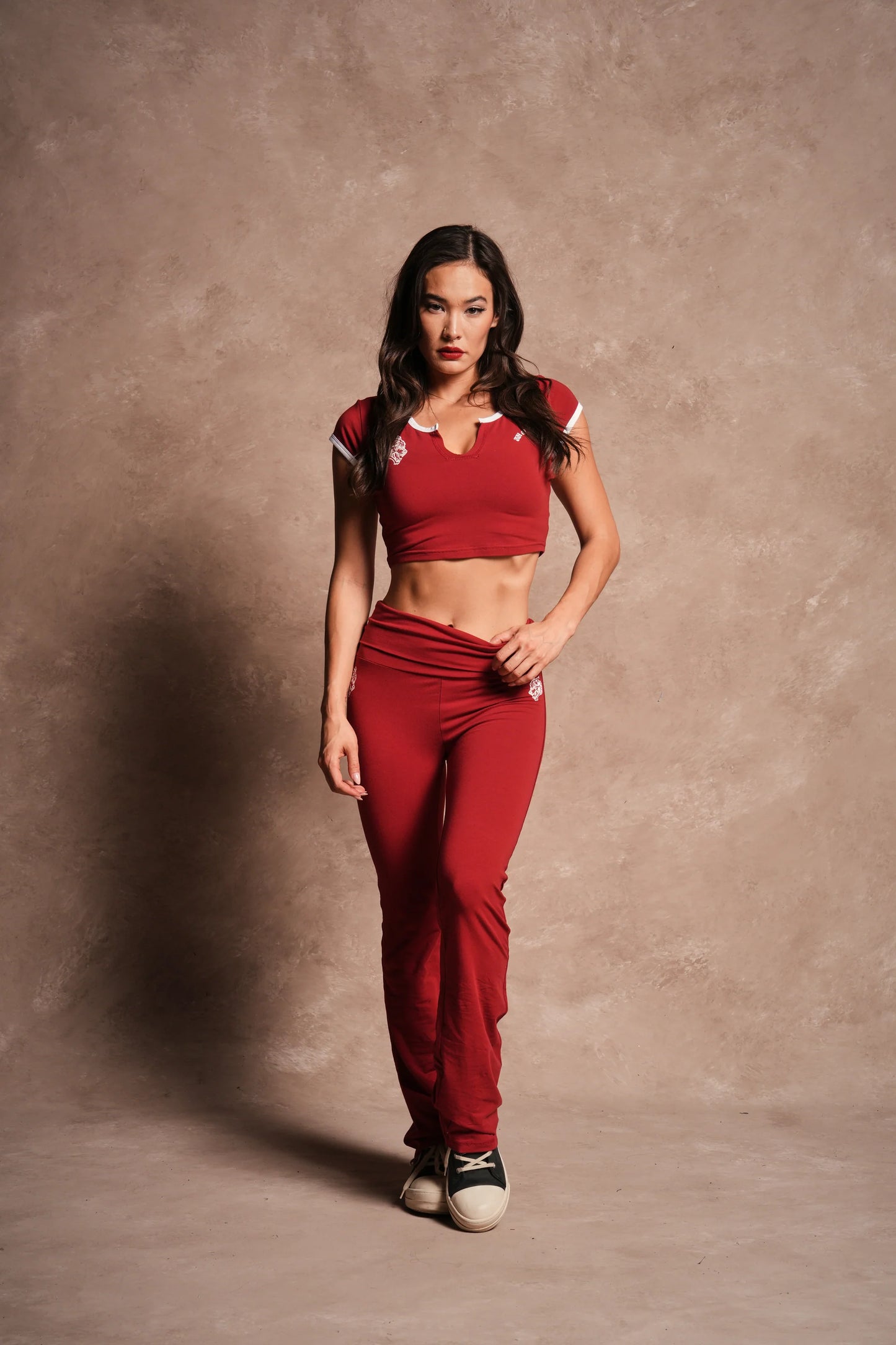 Dual Romy Foldover Pants in Carmine Red