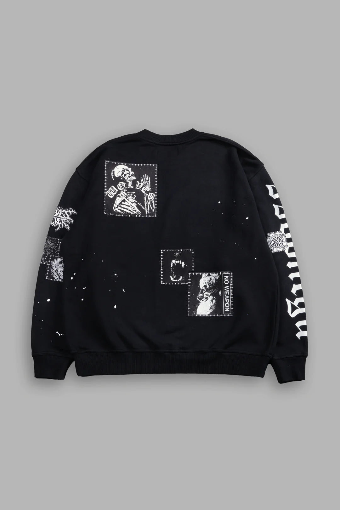 STITCHED IN LONDON UNISEX CREWNECK IN BLACK VANDAL WASH