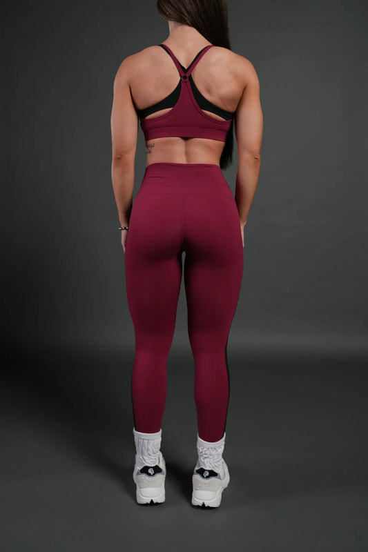Chopper Wolf "Celine" Stripe Energy Leggings in Deep Raspberry