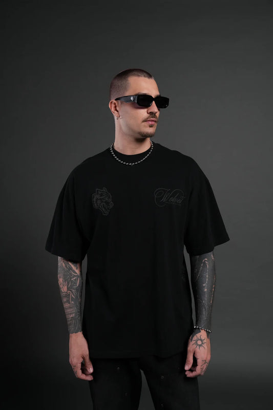 Nocturne Bloom Premium Oversized Tee in Black