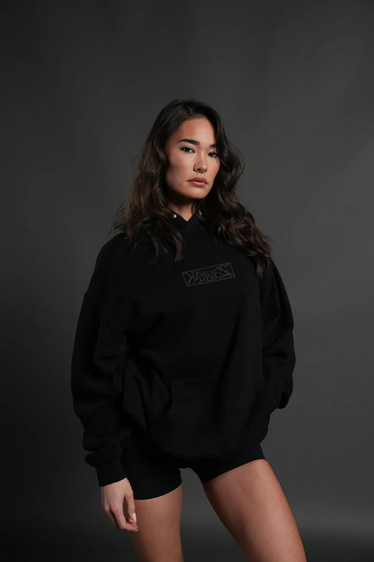 PUNISHER BOX CUT PIERCE HOODIE IN BLACK