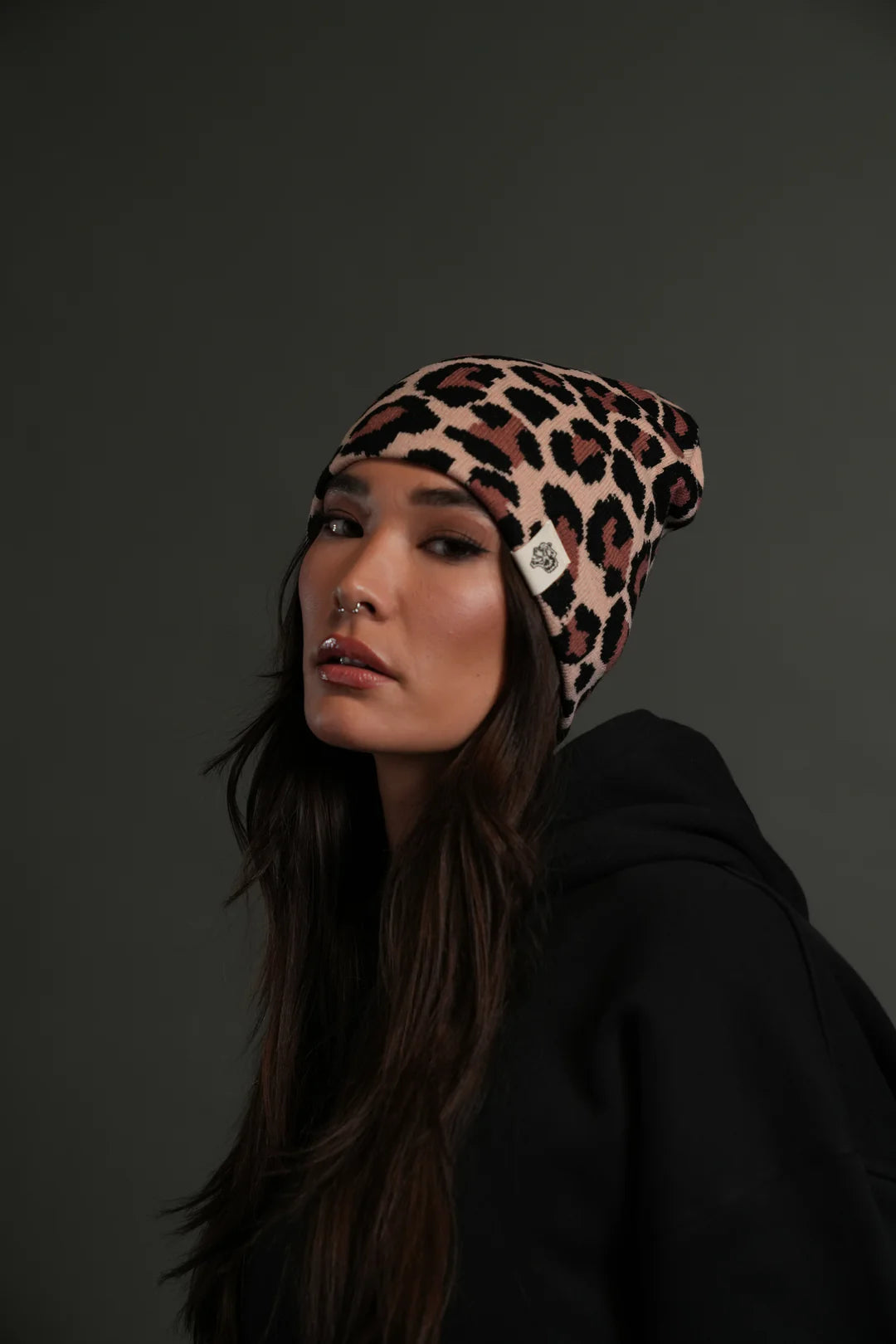 WOLF PATCH V2 CAP BEANIE IN CLAY LEOPARD