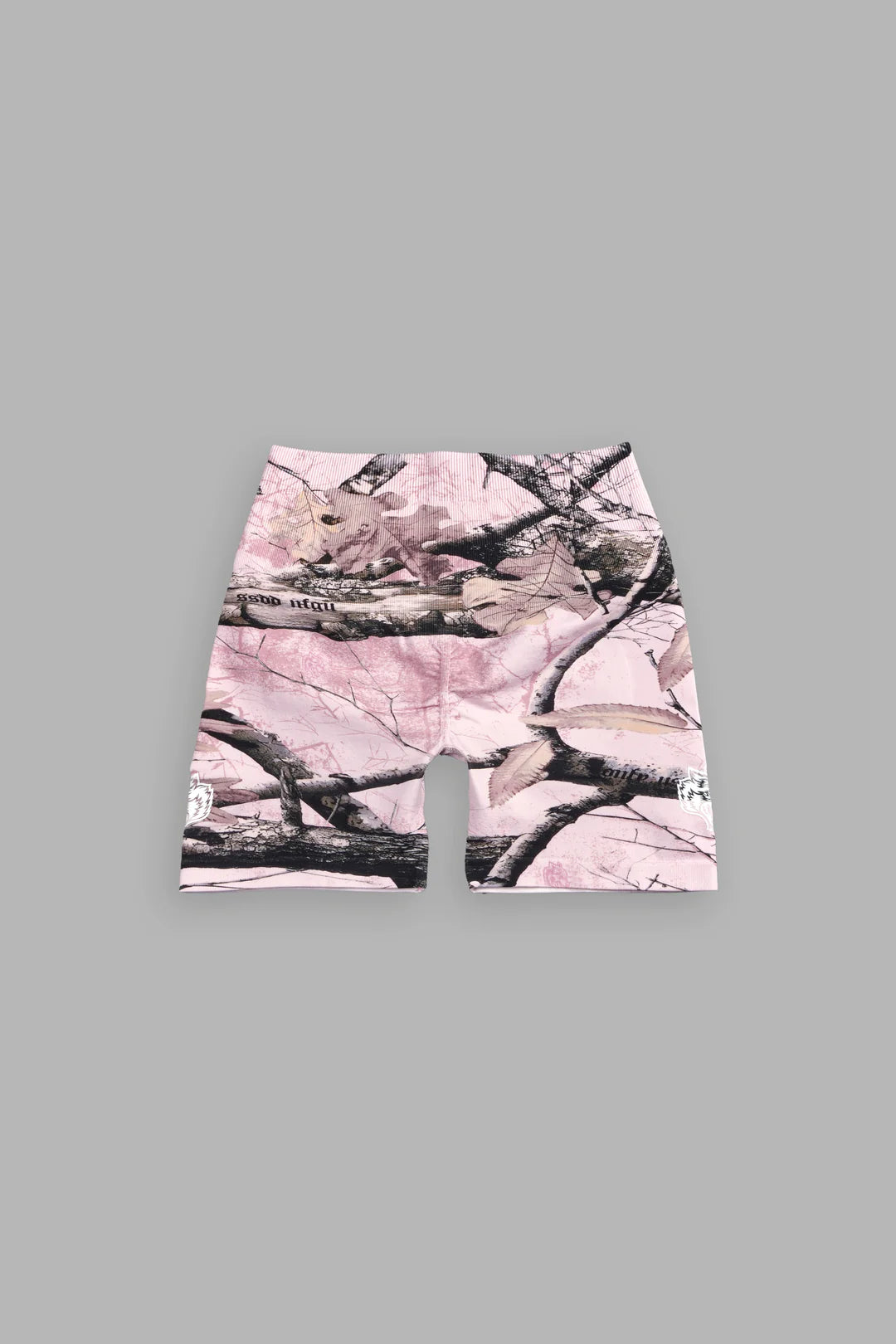 DUAL WOLF EVERSON SEAMLESS “TRAINING” SHORTS IN BABY PINK WOODLAND CAMO