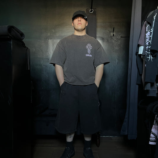 CONCRETE SIN FLEECE JORTS IN SUN WASH VINTAGE BLACK