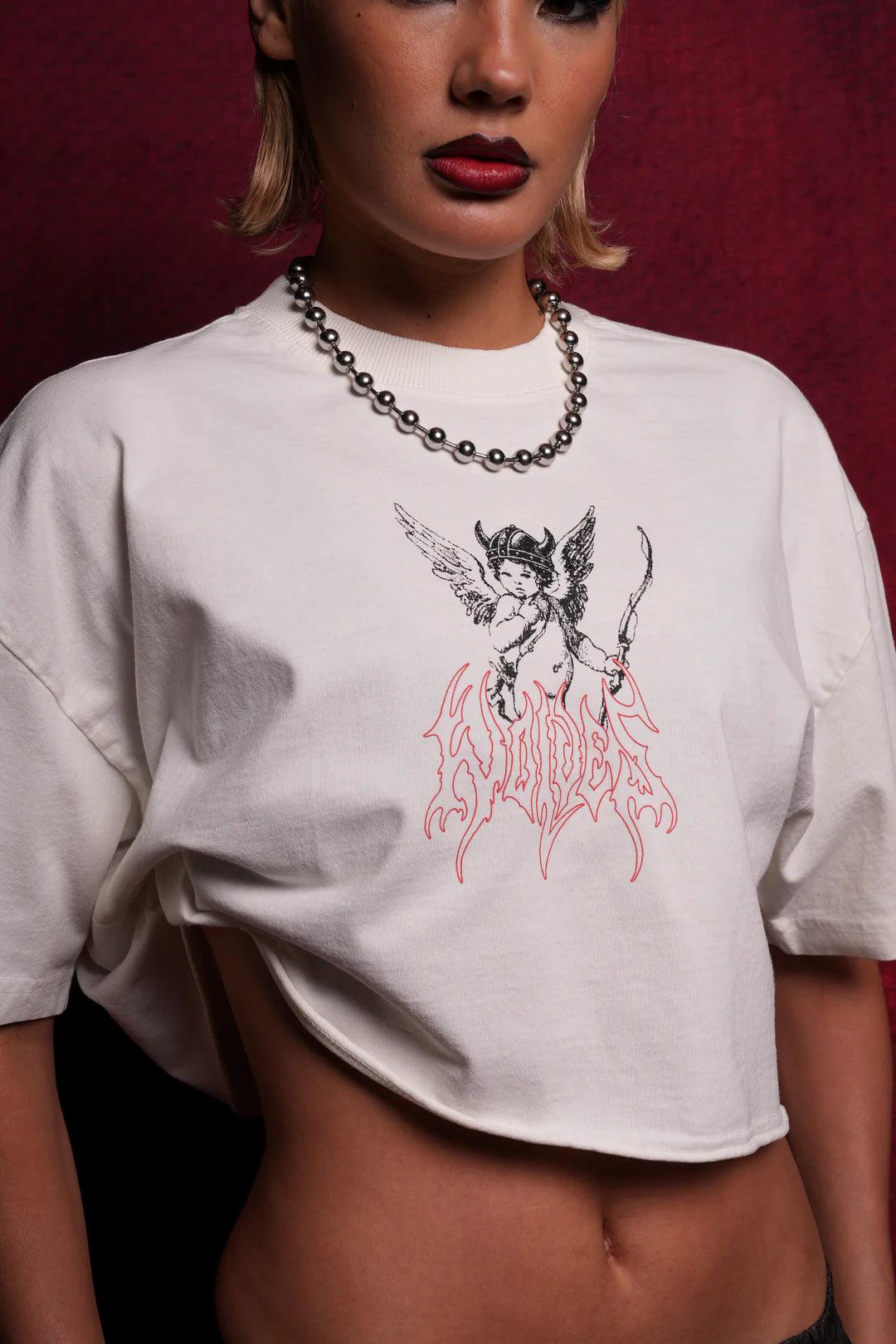 VIKING CHERUB “GRUNGE” OVERSIZED (CROPPED) TEE IN CREAM