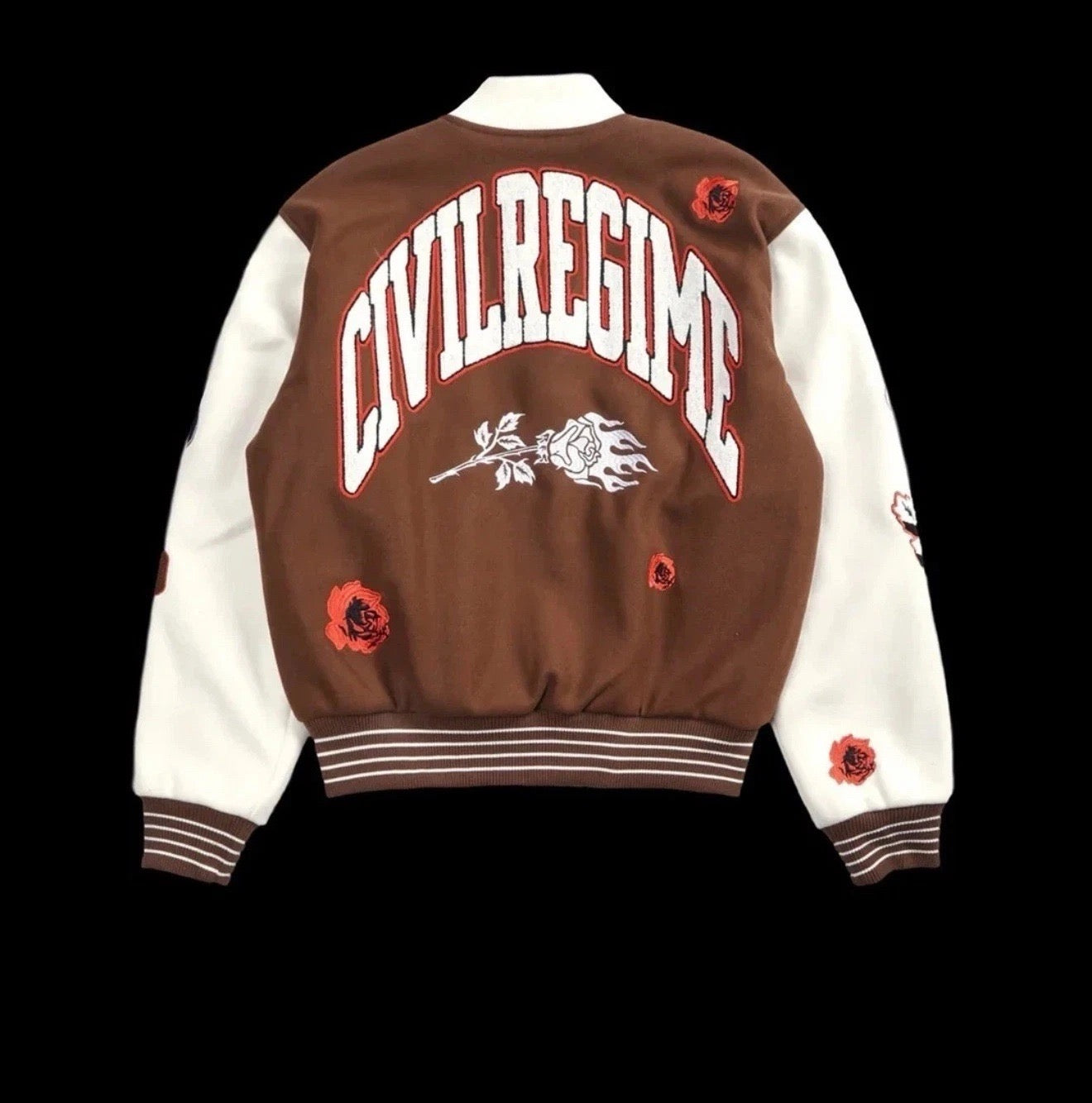ROSE GARDEN LETTERMAN JACKET IN BUTTER REAPER BROWN