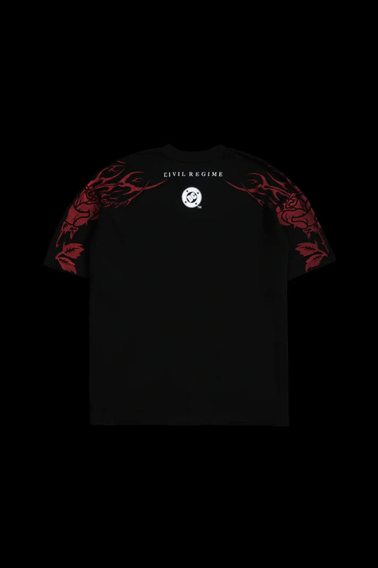 CAMISETA CAPUCHA ROJA OVERSIZED EN COLOR NEGRO