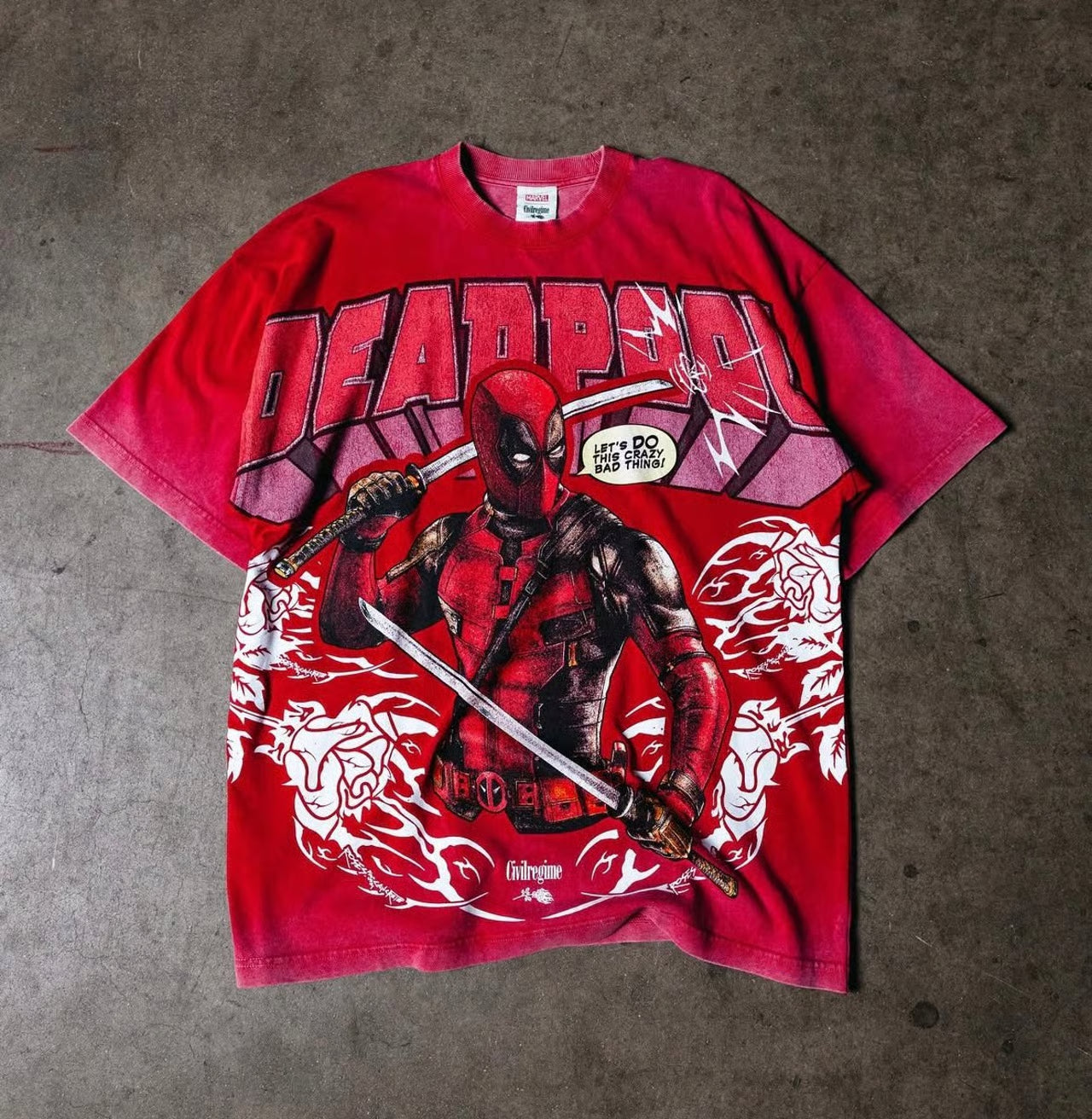 DEADPOOL AMERICAN CLASSIC OVERSIZED TEE IN VINTAGE ROSE RED
