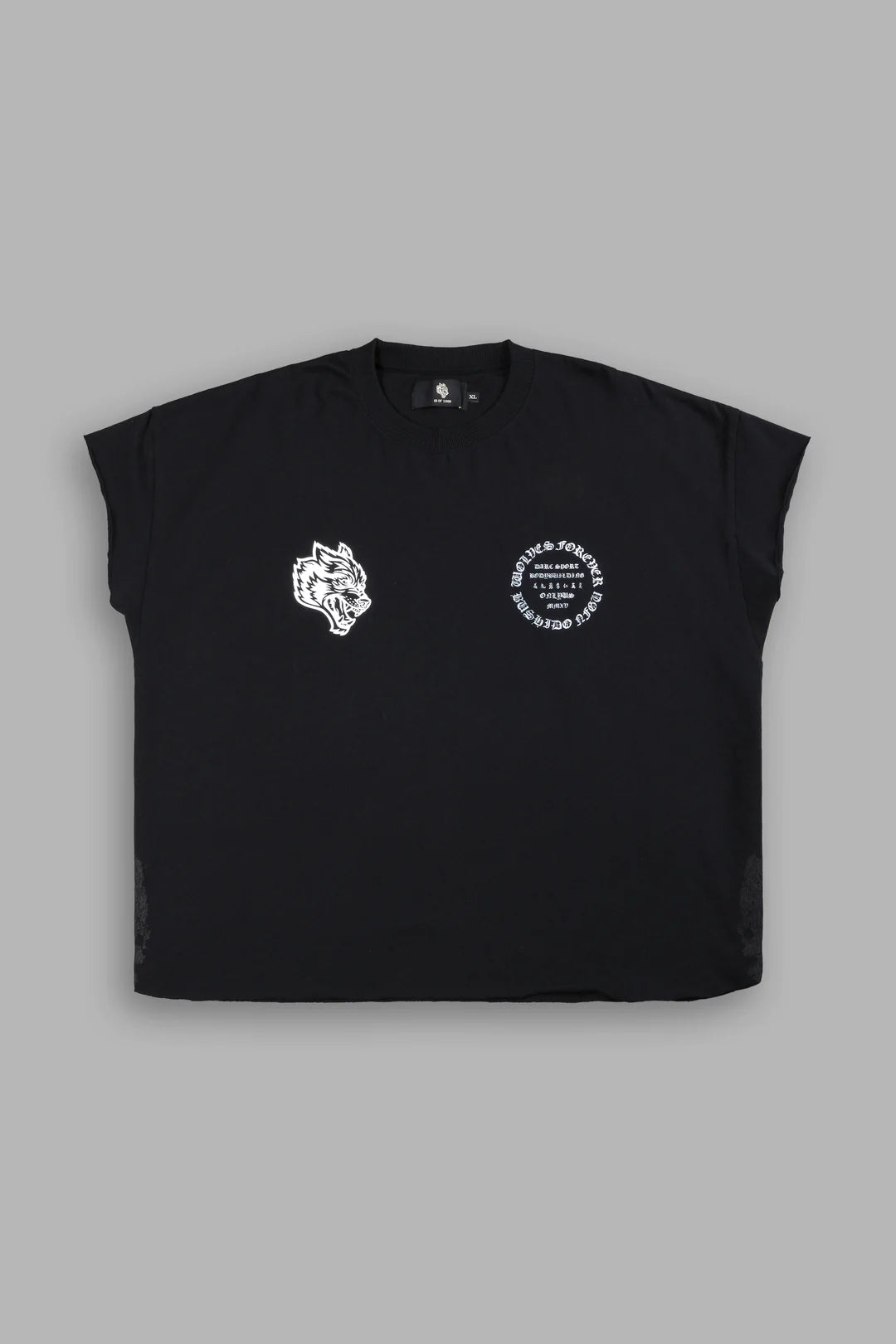 WARRIOR'S FIRE GRUNGE CUT-OFF TEE IN BLACK