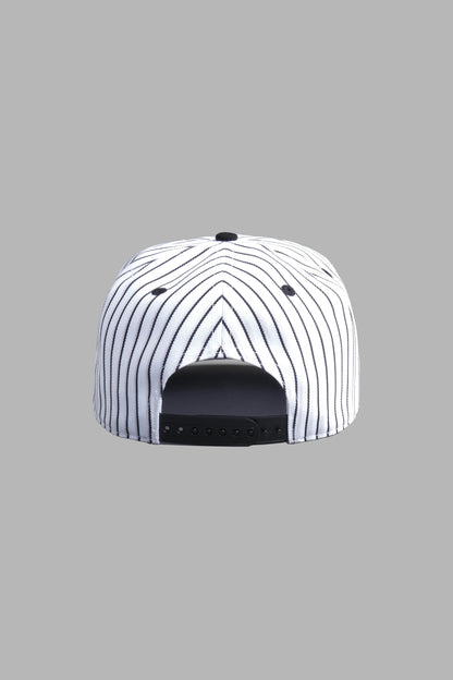 Wolves Cursive A Frame Snapback in White/Black Pinstripe