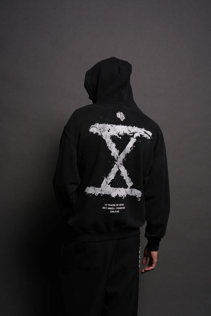 10 YEARS OF NFGU "PIERCE" HOODIE IN BLACK DRIFT WASH