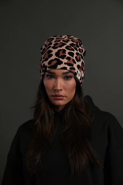 WOLF PATCH V2 CAP BEANIE IN CLAY LEOPARD
