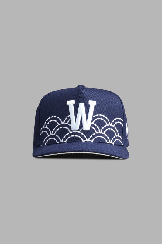 Sashiko Waves A Frame Snapback in Royal Navy