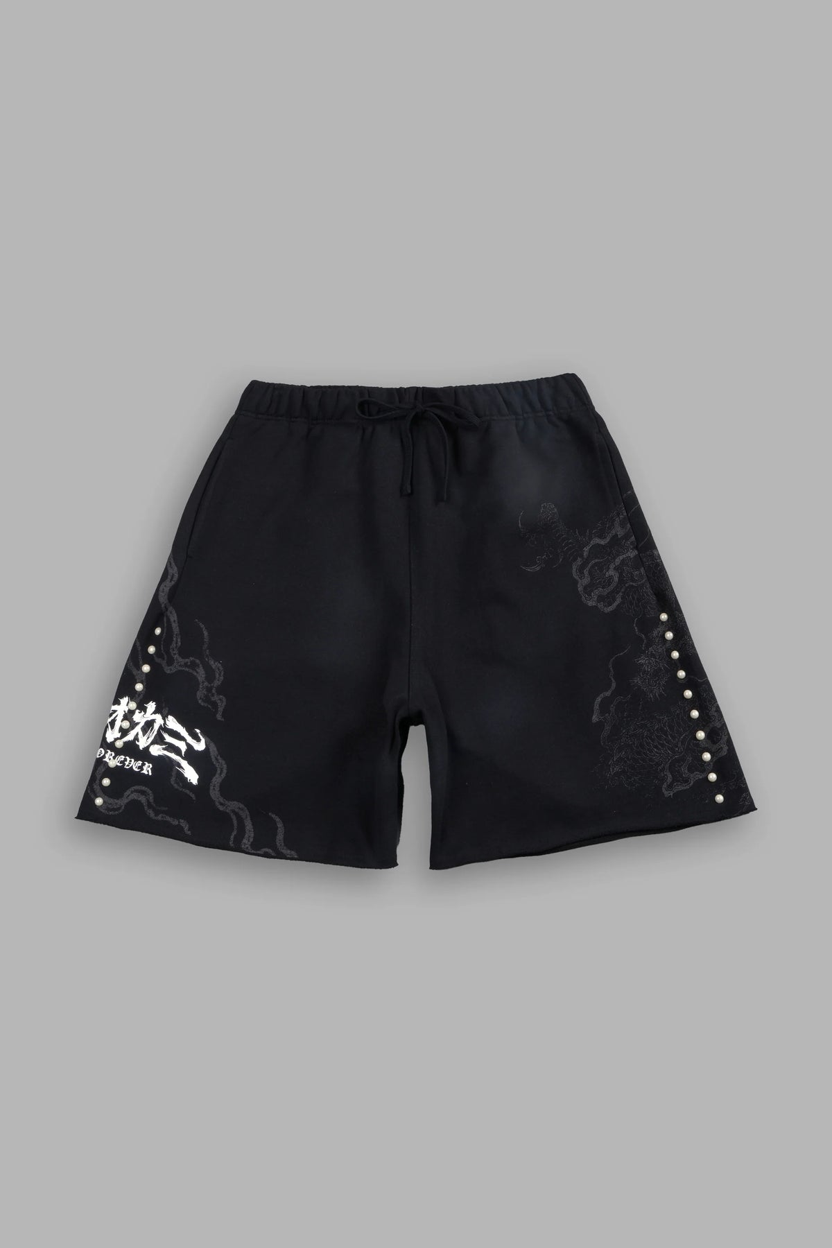 Kokuryu Grunge Oversized Raw Hem Post Lounge Sweat Shorts in Black