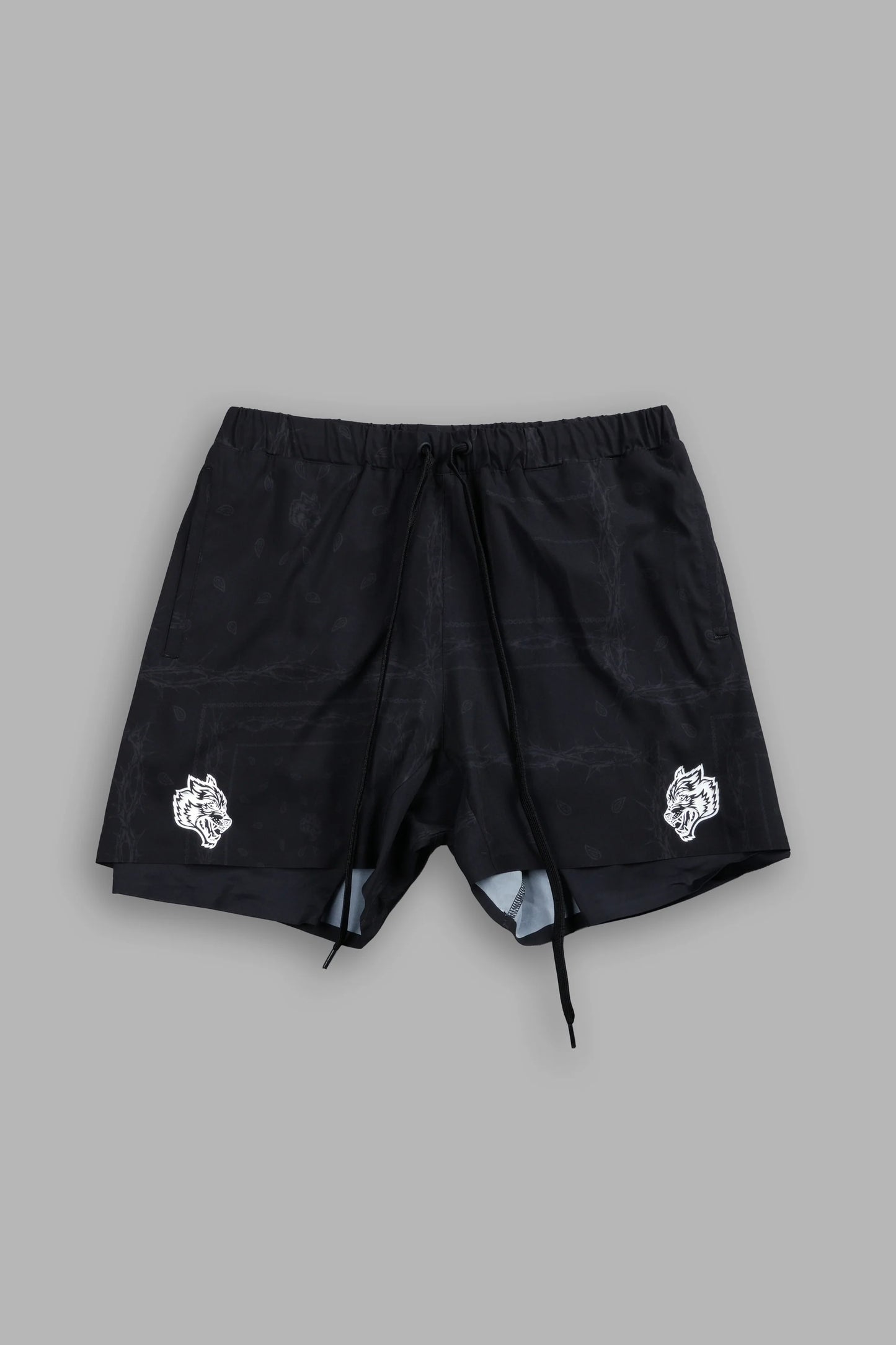 Dual Compression Shorts in Black Thorn Paisley