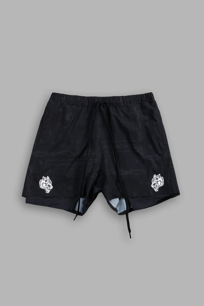 Dual Compression Shorts in Black Thorn Paisley