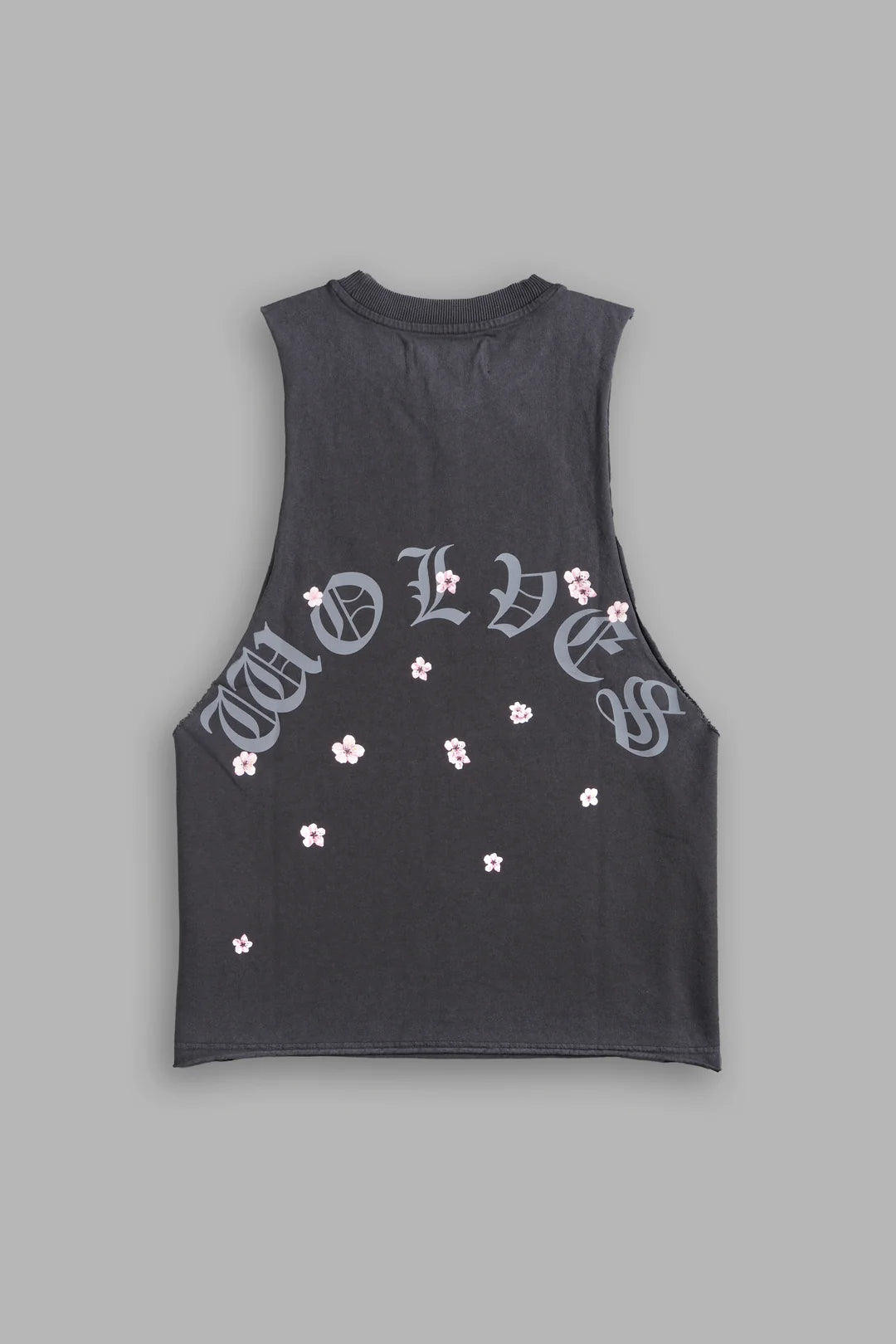 BLOOD THIRSTY KANJI GRUNGE RAW CROPPED "TOMMY" MUSCLE TEE IN WOLF GRAY