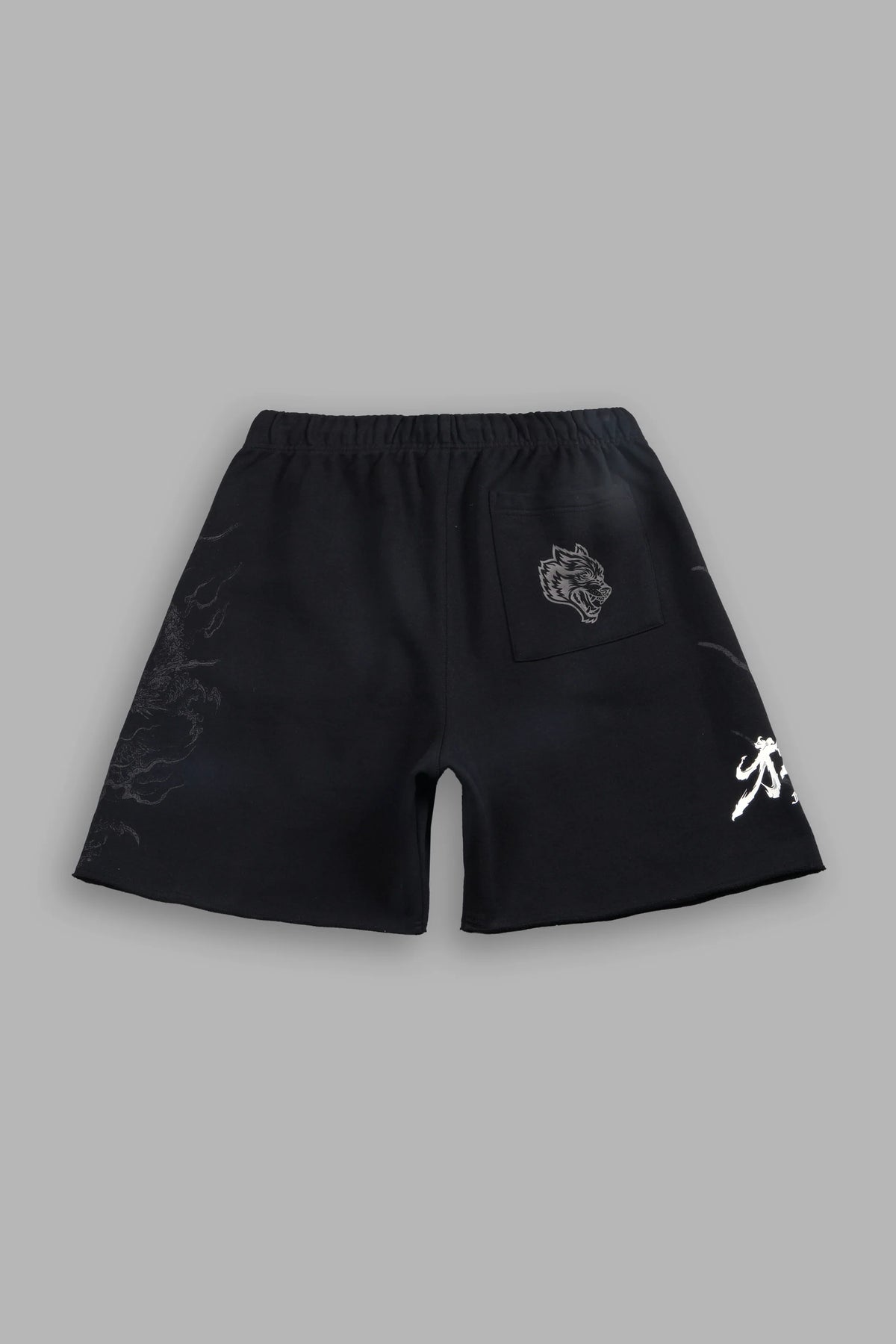 Kokuryu Grunge Oversized Raw Hem Post Lounge Sweat Shorts in Black