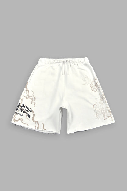 Kokuryu Grunge Oversized Raw Hem Post Lounge Sweat Shorts in Cream