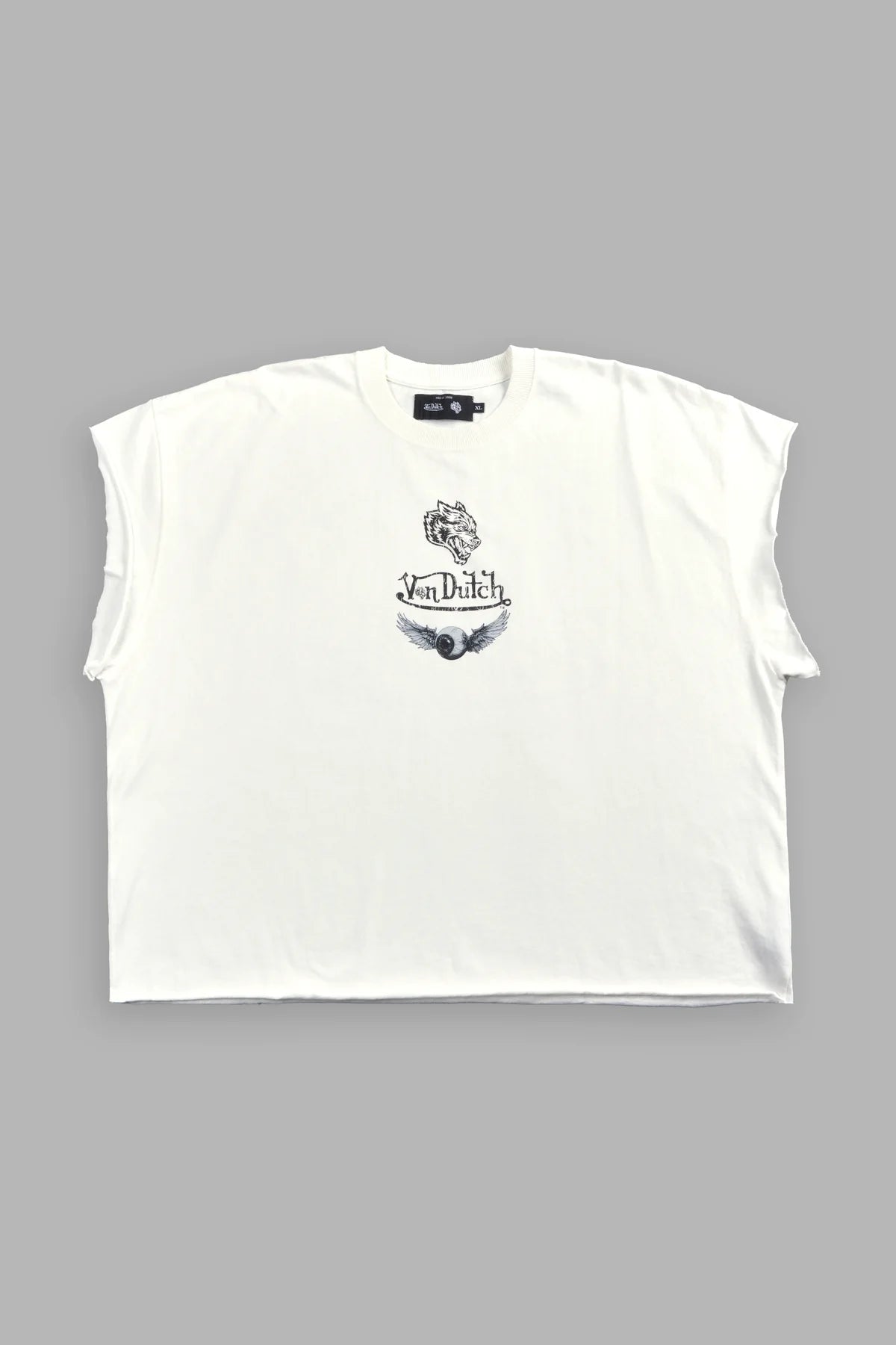 Take-Off Grunge Cut-Off Mid-Length Raw Hem Tee in Cream