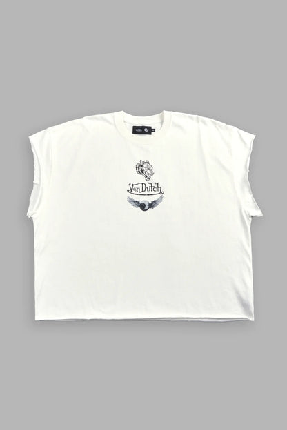 Take-Off Grunge Cut-Off Mid-Length Raw Hem Tee in Cream