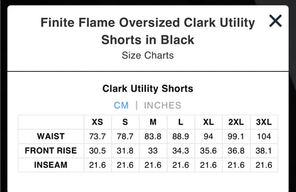 FINITE FLAME OVERSIZED CLARK UTILITY SHORTS IN BLACK