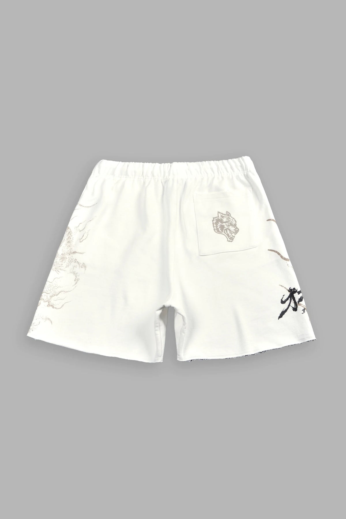 Kokuryu Grunge Oversized Raw Hem Post Lounge Sweat Shorts in Cream