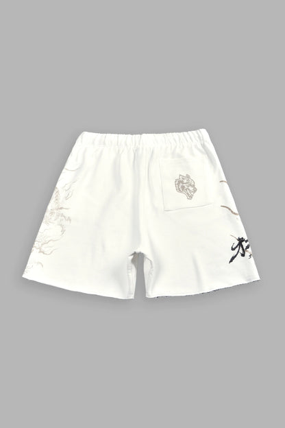 Kokuryu Grunge Oversized Raw Hem Post Lounge Sweat Shorts in Cream