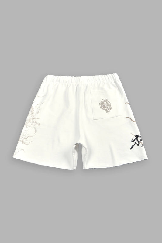 Kokuryu Grunge Oversized Raw Hem Post Lounge Sweat Shorts in Cream
