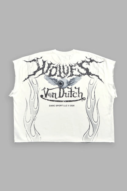 Take-Off Grunge Cut-Off Mid-Length Raw Hem Tee in Cream