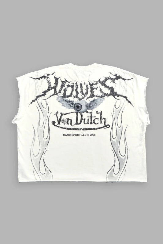 Take-Off Grunge Cut-Off Mid-Length Raw Hem Tee in Cream