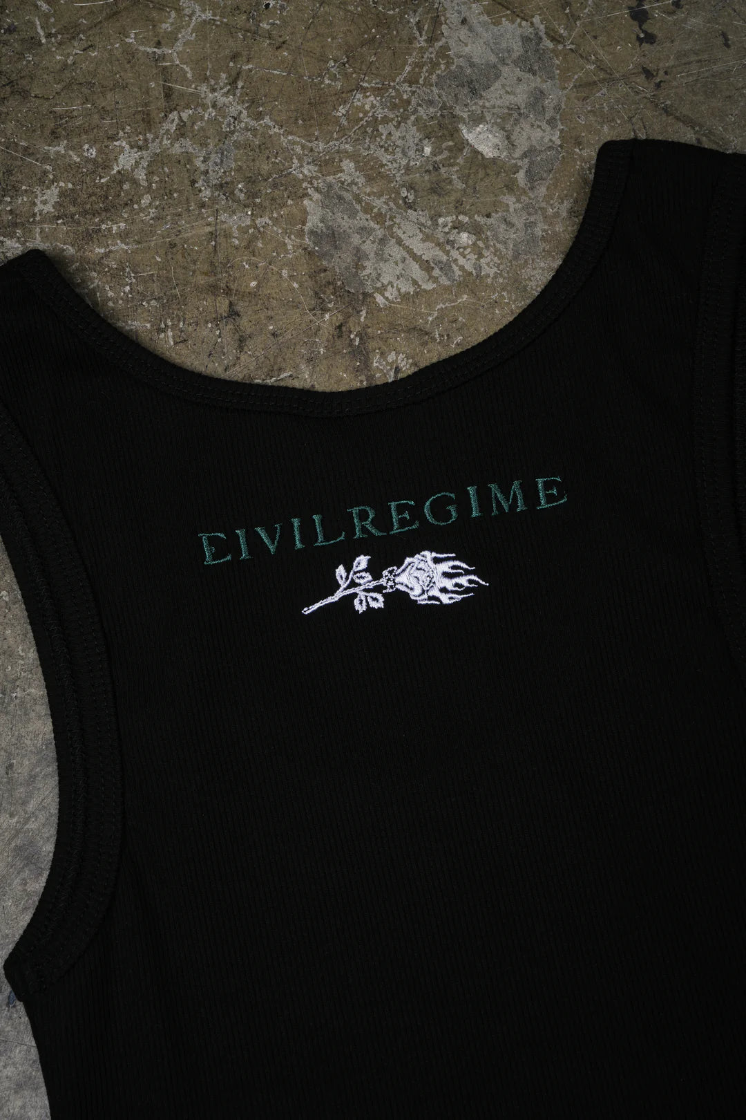 Civil Dispute Cropped Ribbed Tank in Black
