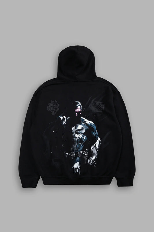 PUNISHER BOX CUT PIERCE HOODIE IN BLACK