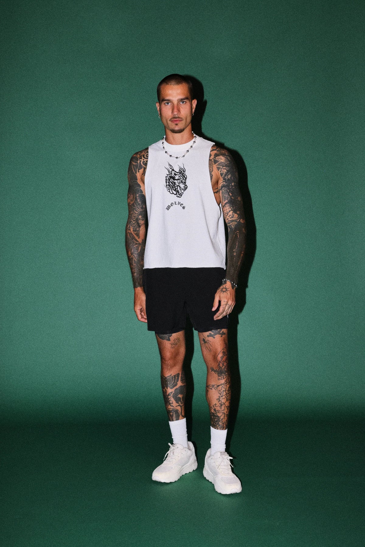 Okami Inferno Grunge Raw Hem Box Cut Tommy Muscle Tee in Cream