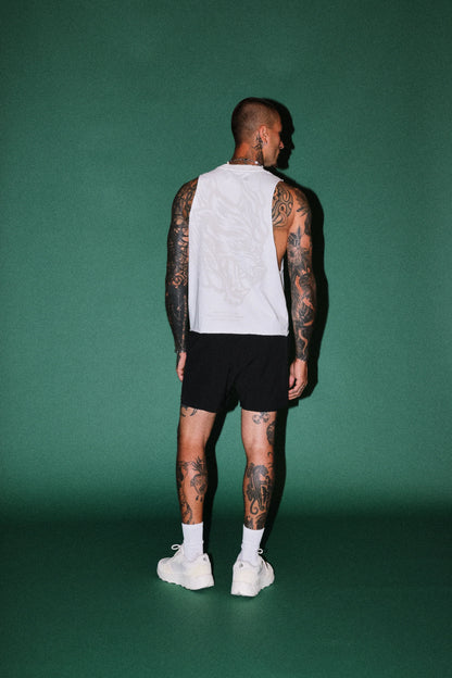 Okami Inferno Grunge Raw Hem Box Cut Tommy Muscle Tee in Cream