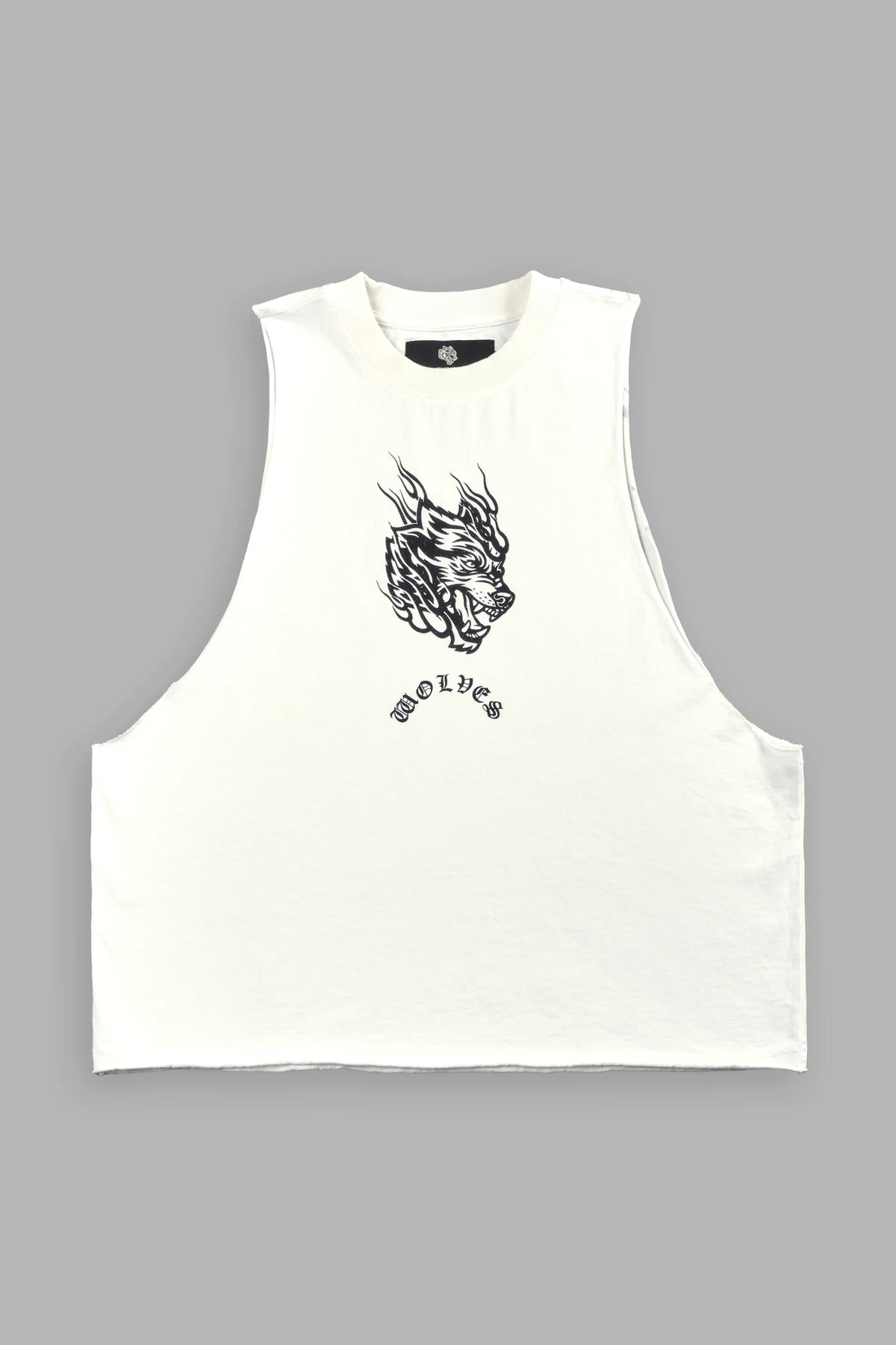Okami Inferno Grunge Raw Hem Box Cut Tommy Muscle Tee in Cream