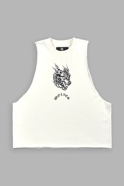 Okami Inferno Grunge Raw Hem Box Cut Tommy Muscle Tee in Cream