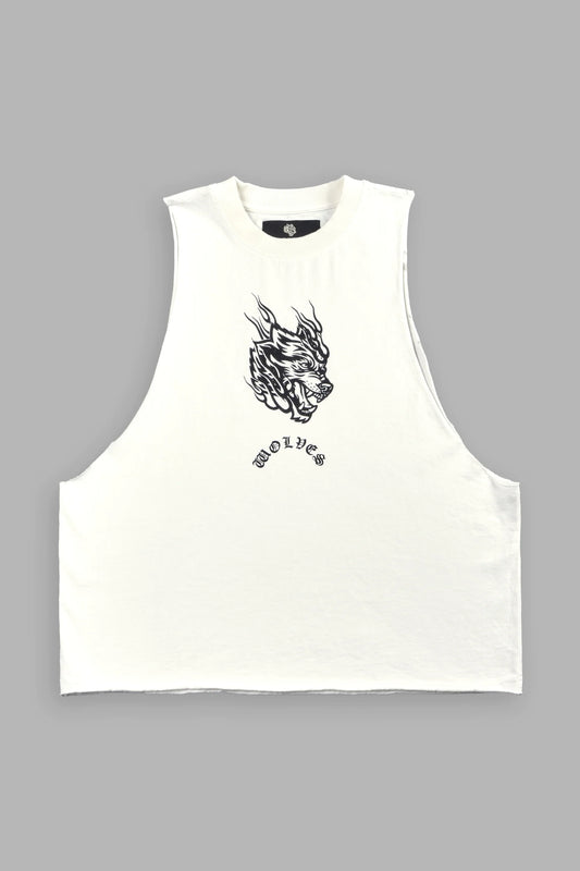Okami Inferno Grunge Raw Hem Box Cut Tommy Muscle Tee in Cream